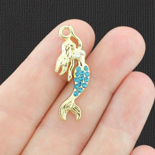 2 Mermaid Gold Tone Charms with Inset Rhinestones - GC1429