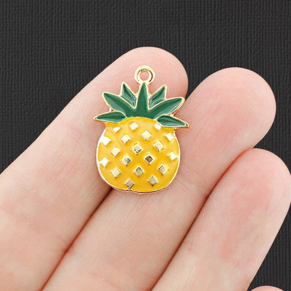 4 Pineapple Gold Tone Enamel Charms - E755