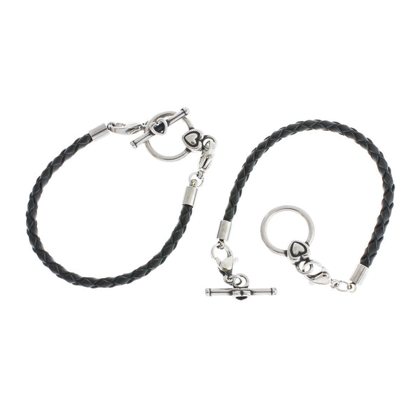 SALE Black Braided Leather Bracelets 6 3/4" - 3mm - 2 Bracelets - N262