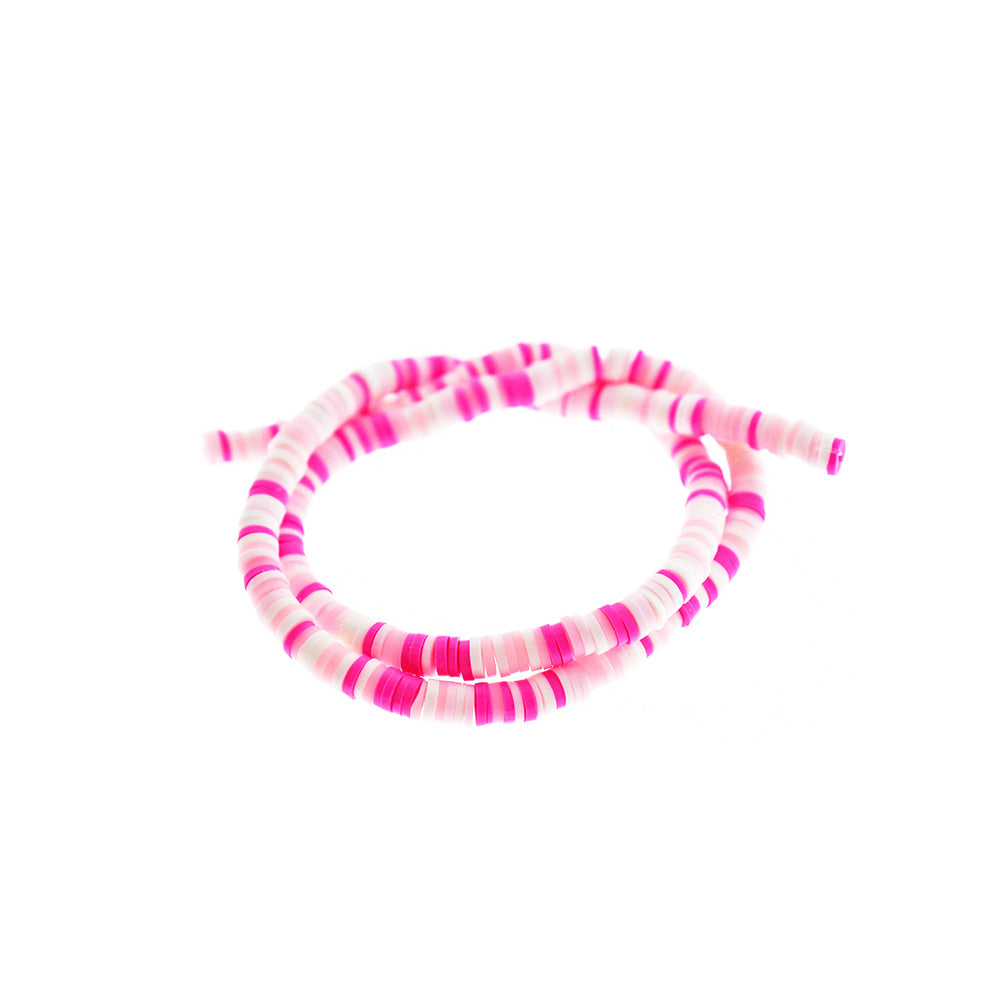 1 Strand, 4mm, Heishi Beads, Environmental Handmade Polymer Clay Beads,  Disc/Flat Round in Hot Pink shades