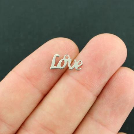 SALE 5 Love Silver Tone Stainless Steel Charms -  MT189