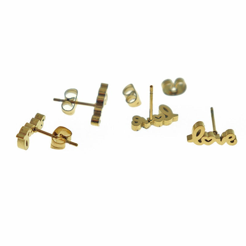 Boucles d'oreilles en acier inoxydable doré - clous d'amour - 12 mm x 5,5 mm - 2 pièces 1 paire - ER536