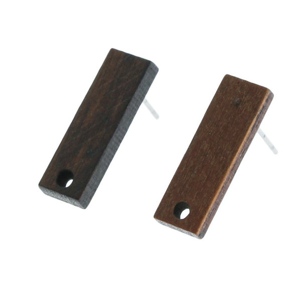 Wood Stainless Steel Earrings - Rectangle Studs - 20mm x 6mm - 2 Pieces 1 Pair - ER025