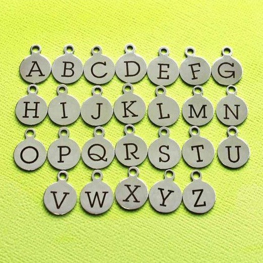 Charmes de lettre en acier inoxydable - Choisissez votre initiale et quantité - Alphabet majuscule - 13mm avec boucle - ALPHA1300BFS-IND