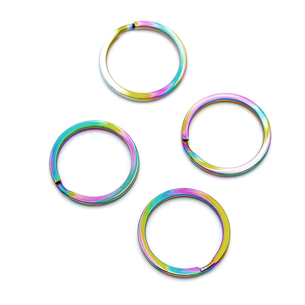 Rainbow Electroplated Stainless Steel Key Rings - 30mm - 5 Pieces - Z1641