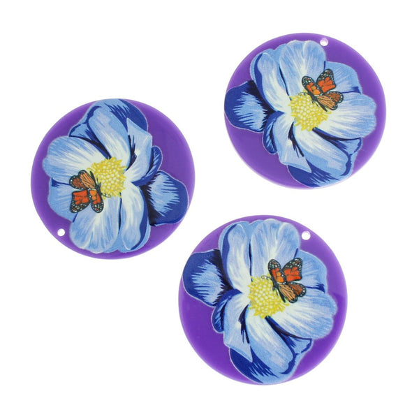 2 Breloques Acrylique Papillon Floral - K015
