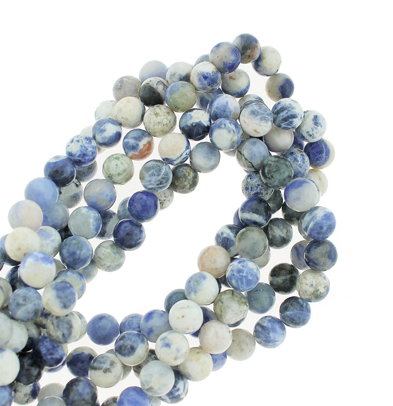 Perles rondes en Sodalite Naturelle 8mm - Bleu Profond et Crème - 1 Rang 47 Perles - BD1334