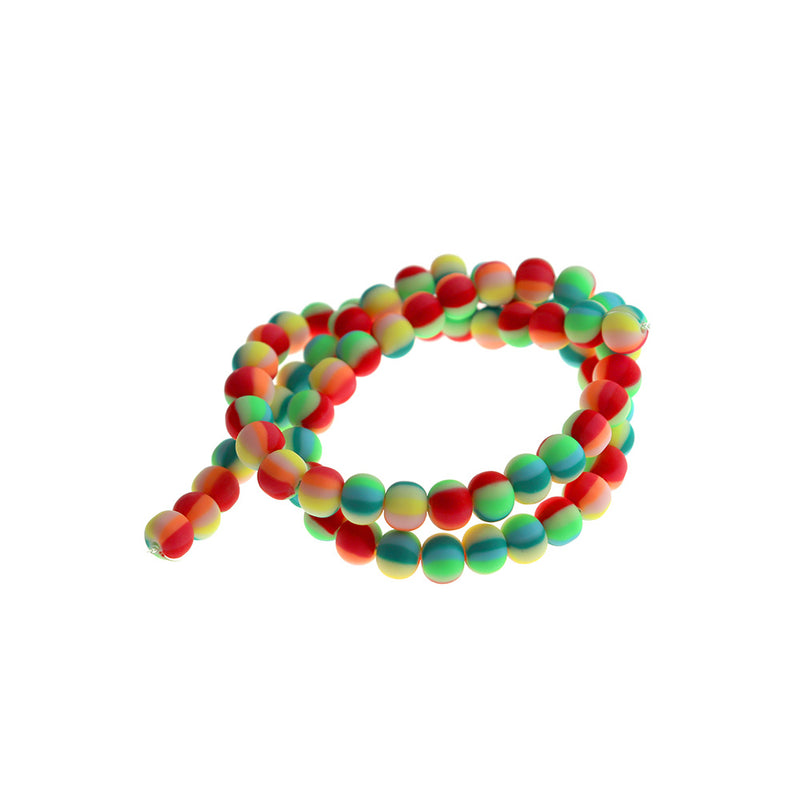 Round Polymer Clay Beads 6.5mm - Rainbow - 1 Strand 68 Beads - BD1881