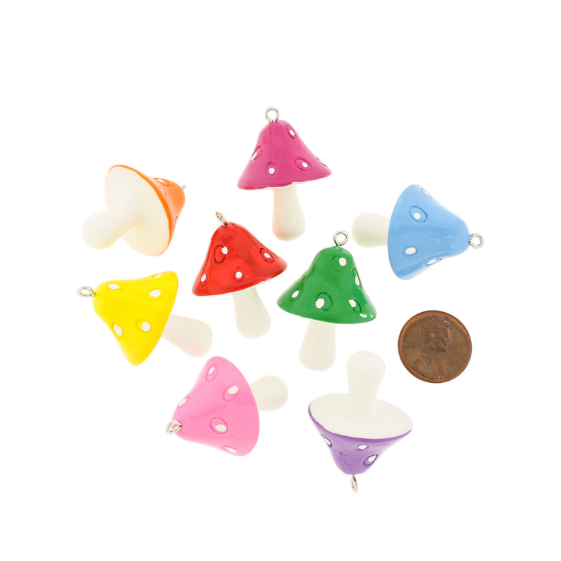 4 Colorful Mushroom Resin Charms - E106