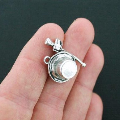 4 breloques de ton argent antique chapeau haut de forme 3D - SC4603