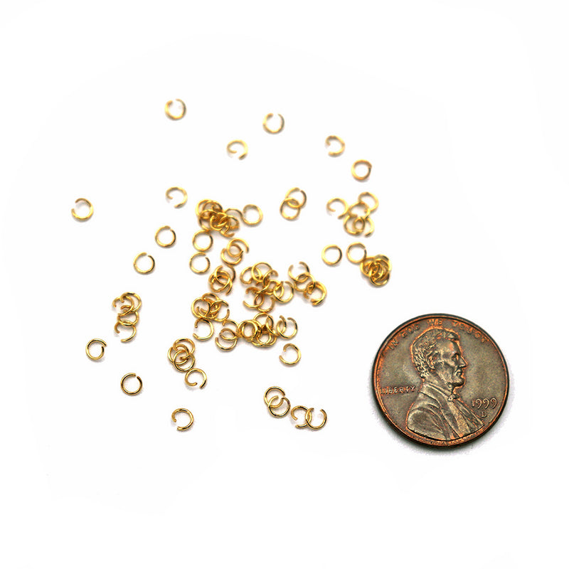 Anneaux de jonction en acier inoxydable doré 3 mm x 0,4 mm - Calibre 26 ouvert - 100 anneaux - SS098