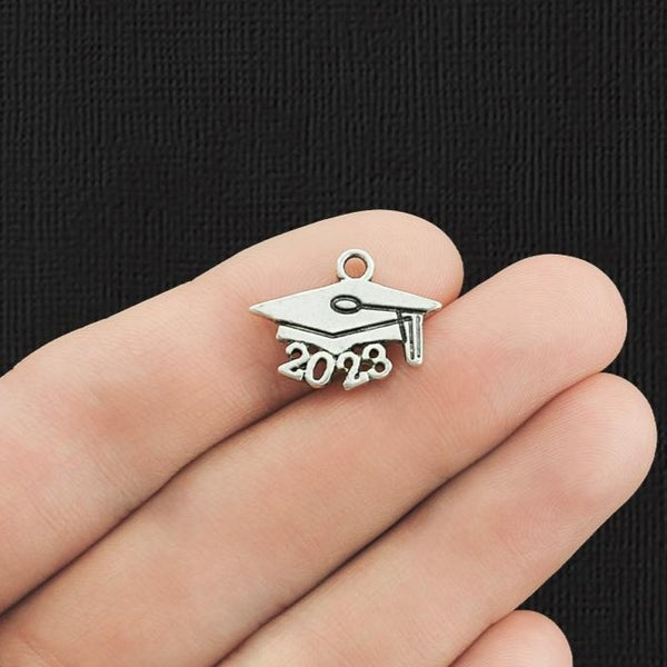 6 Graduation Cap 2023 Antique Silver Tone Charms - SC3585