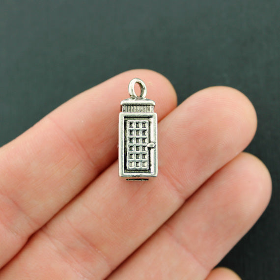 5 Telephone Booth Antique Silver Tone Charms 3D  - SC2487