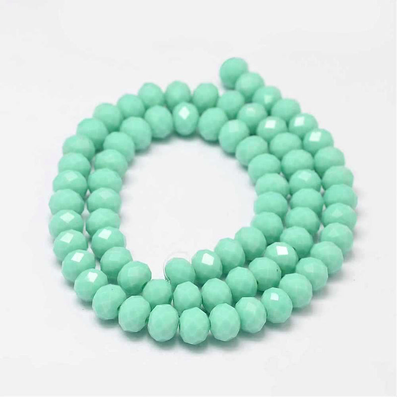 Faceted Glass Beads 8mm x 6mm - Mint Green - 1 Strand 70 Beads - BD1235