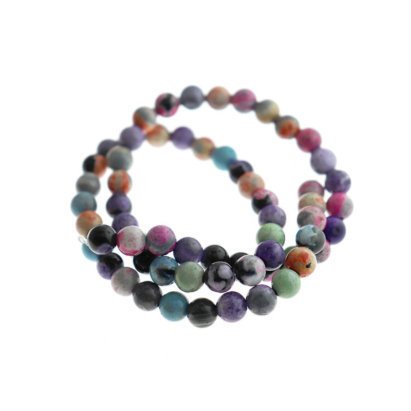 Round Natural Agate Beads 6mm - Rainbow Marble - 1 Strand 60 Beads - BD1607
