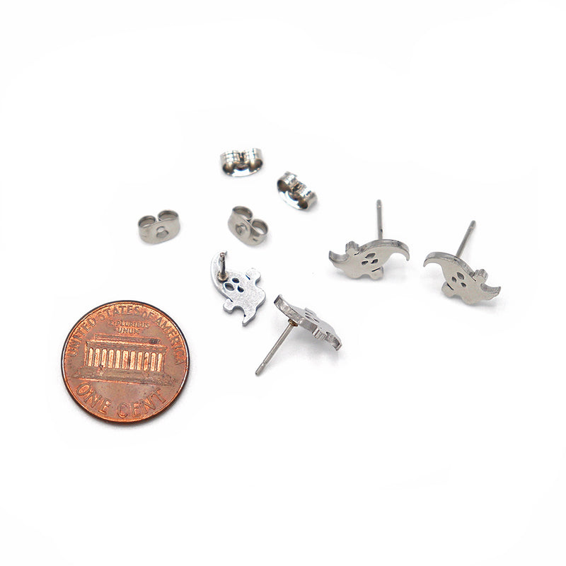 Stainless Steel Earrings - Ghost Studs - 10mm x 7mm - 2 Pieces 1 Pair - ER356