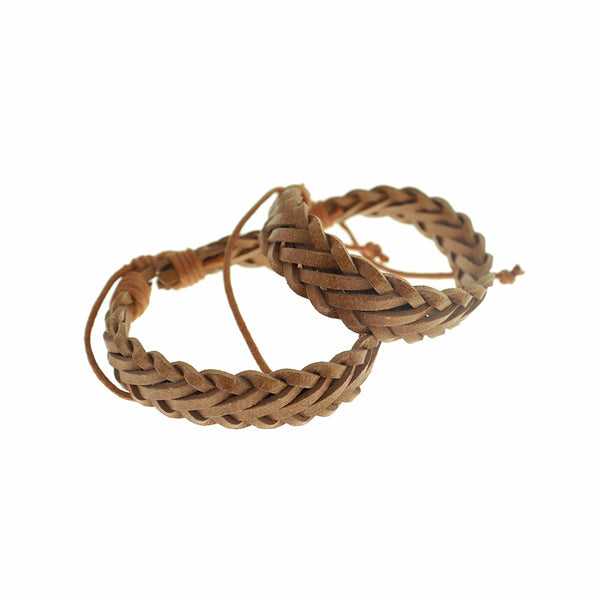 Bracelets en cuir tressé marron clair 68 mm plus prolongateur - 5 bracelets - N233