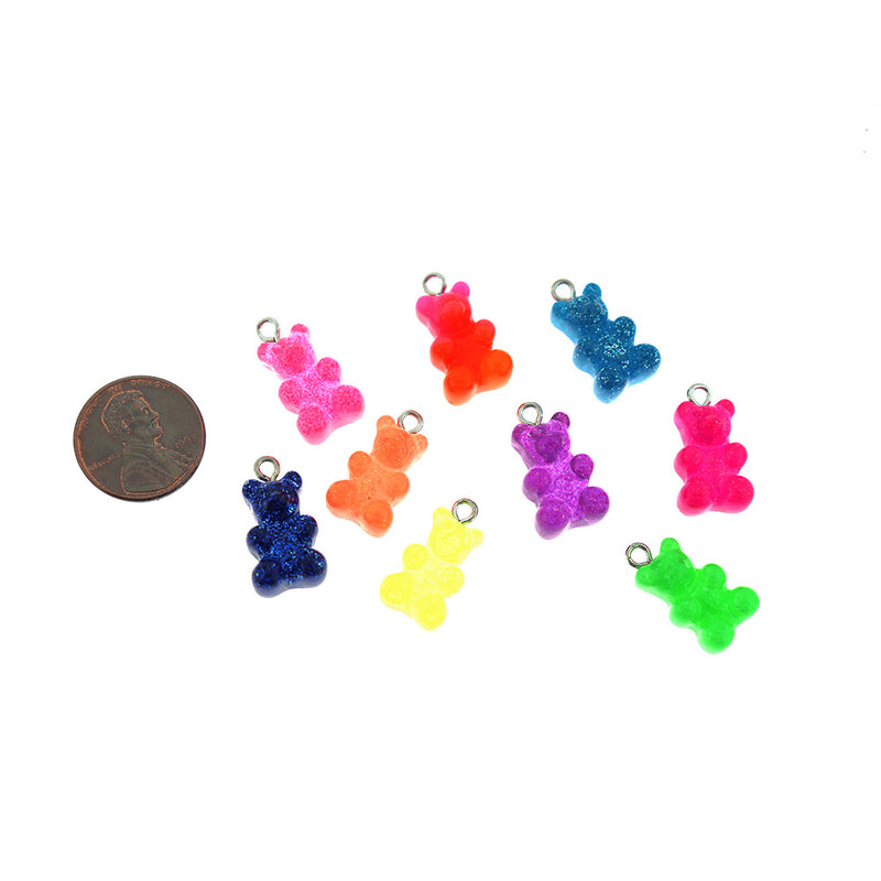 4 Assorted Candy Bear Glitter Resin Charms - K149