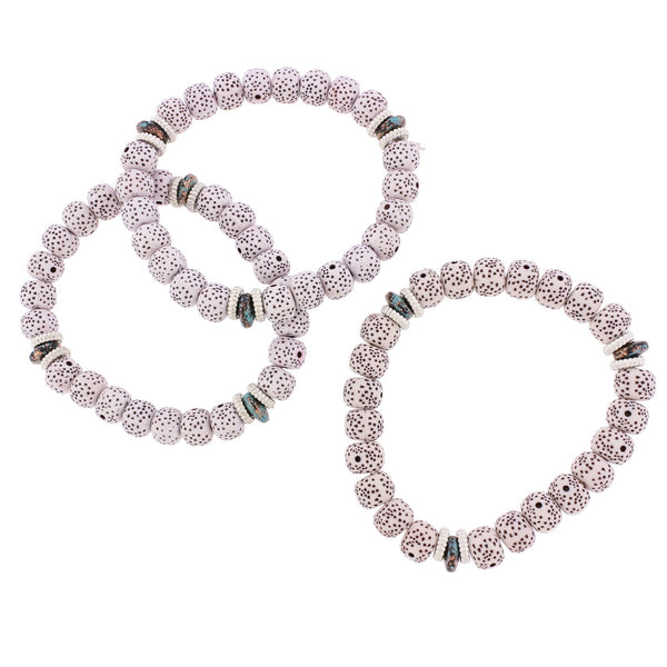 Bracelet Perles Acryliques Rondes - 53mm - Blanc Moucheté - 1 Bracelet - BB052