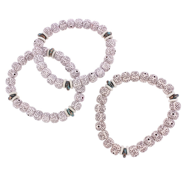 Bracelets Ronds en Perles Acryliques - 53mm - Blanc Moucheté - 5 Bracelets - BB052