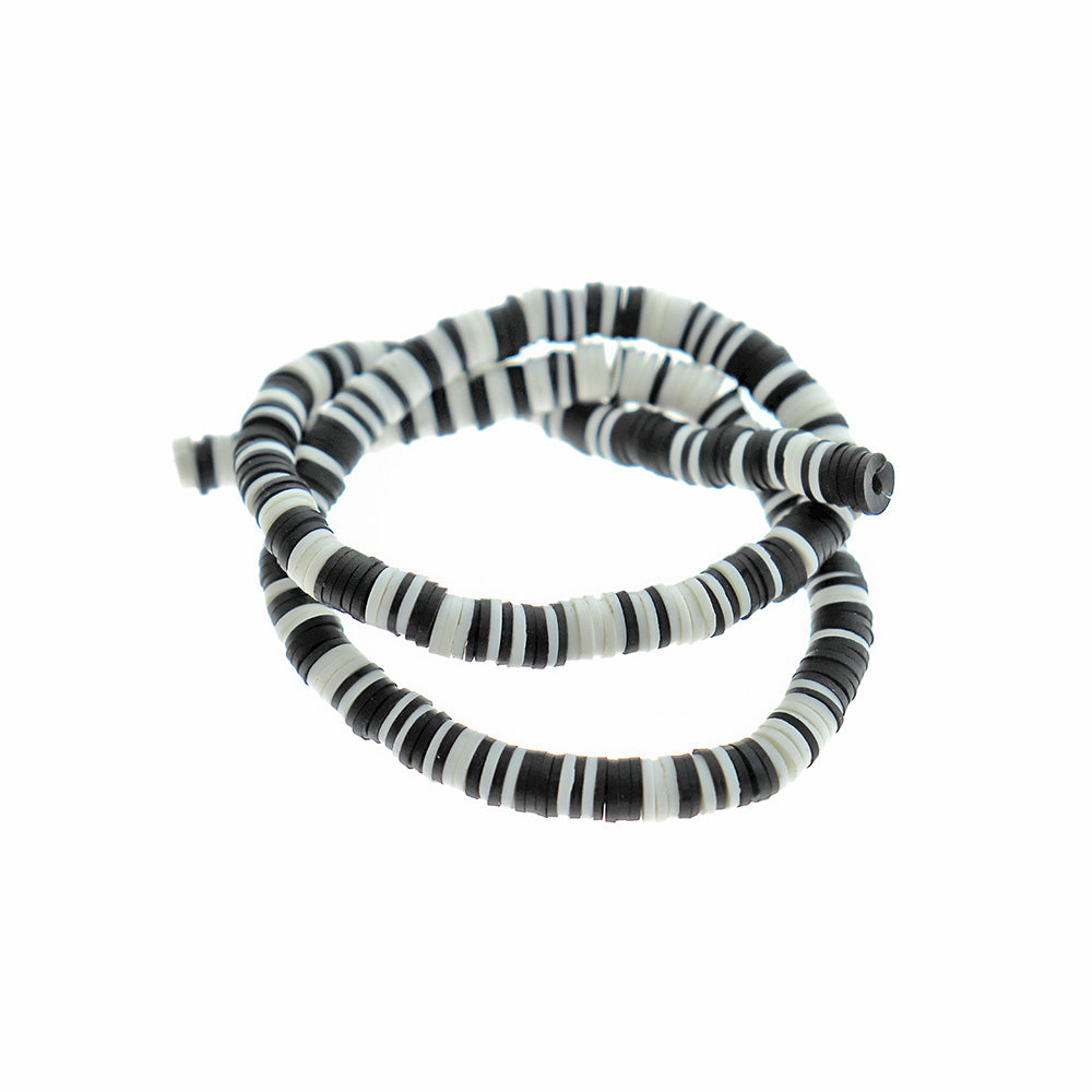 Heishi Polymer Clay Beads 6mm x 1mm - Black & White - 1 Strand 320 Bea