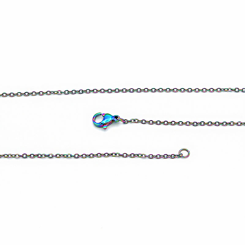 Rainbow Electroplated Stainless Steel Cable Chain Necklace 18"- 2mm - 1 Necklace - N738