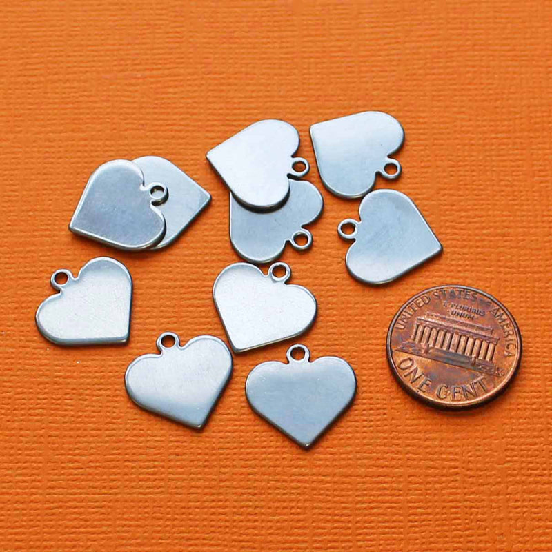 Heart Stamping Blanks - Silver Tone Stainless Steel - 15mm x 15mm - 5 Tags - MT310