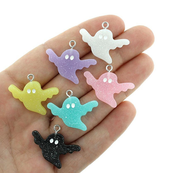 4 Assorted Ghost Glitter Resin Charms - K073