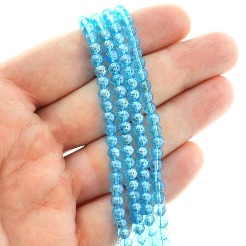 Perles de Verre Rondes 4mm - Bleu Océan Galvanisé - 1 Rang 80 Perles - BD2591