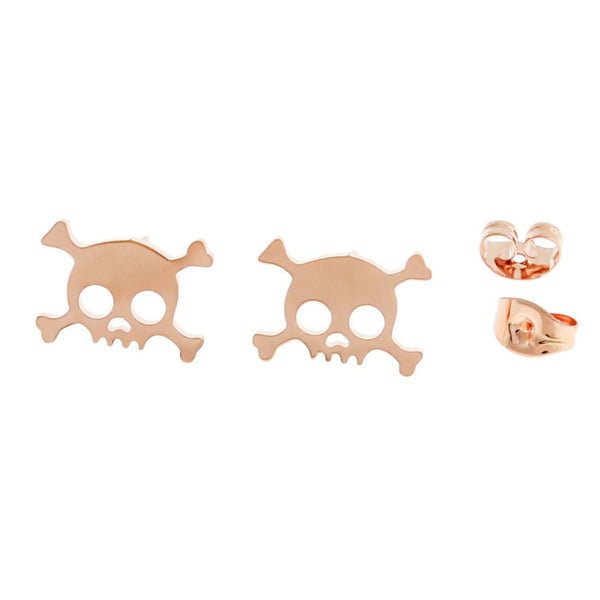 Rose Gold Stainless Steel Earrings - Skull Studs - 14mm x 10mm - 2 Pieces 1 Pair - ER351