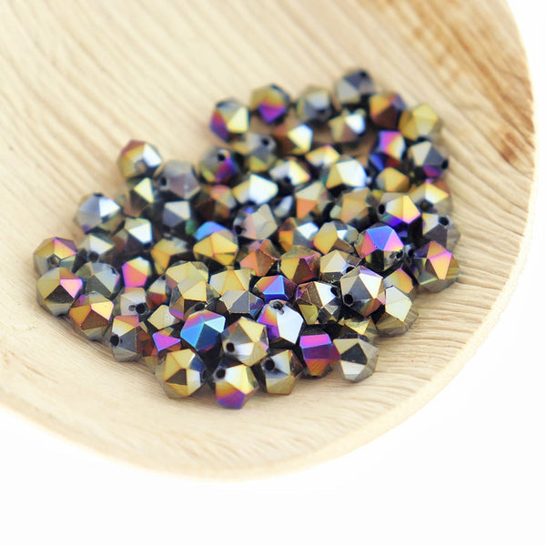 Faceted Glass Beads 5.5mm - Electroplated Rainbow - 1 Strand 97 Beads - BD552