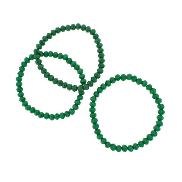 Faceted Glass Bead Bracelets 65mm - Forest Green - 5 Bracelets - BB209