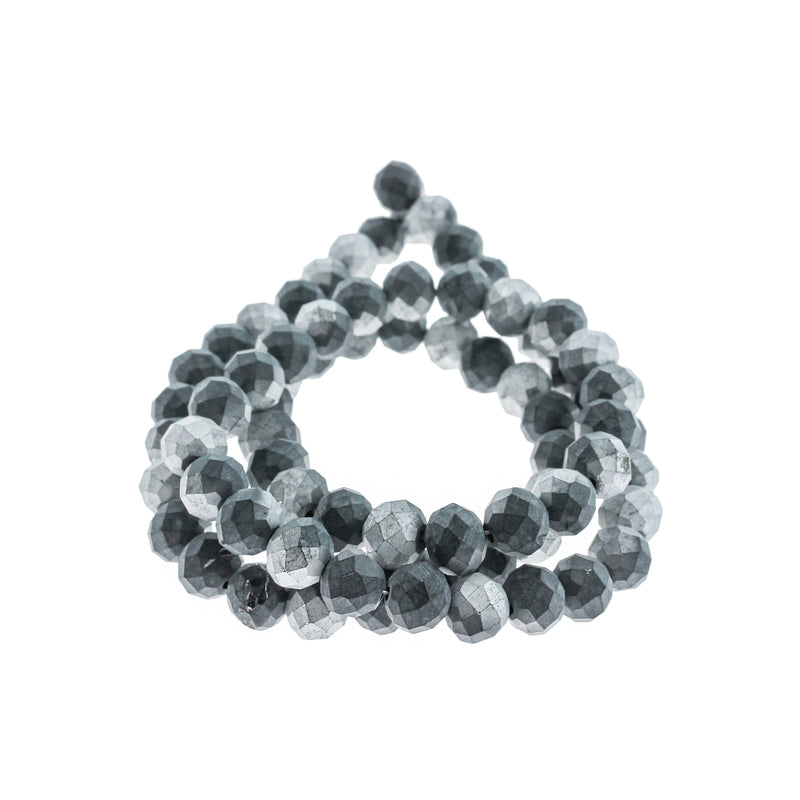Faceted Glass Beads 10mm x 7mm - Charcoal Grey and Black - 1 Strand 72 Beads - BD2689
