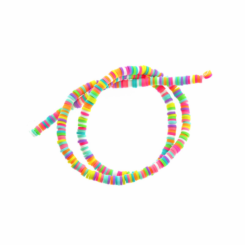 Heishi Polymer Clay Beads 4mm x 1mm - Assorted Neon Rainbow - 1 Strand 320 Beads - BD1515