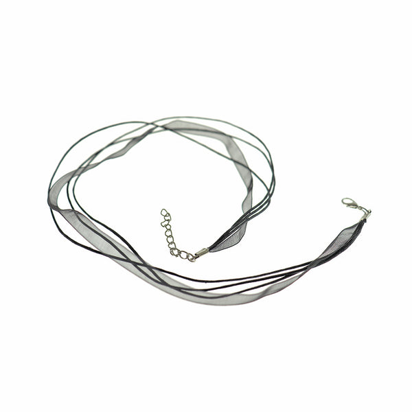Black Organza Ribbon Necklaces 17" Plus Extender - 6mm - 5 Necklaces - N071
