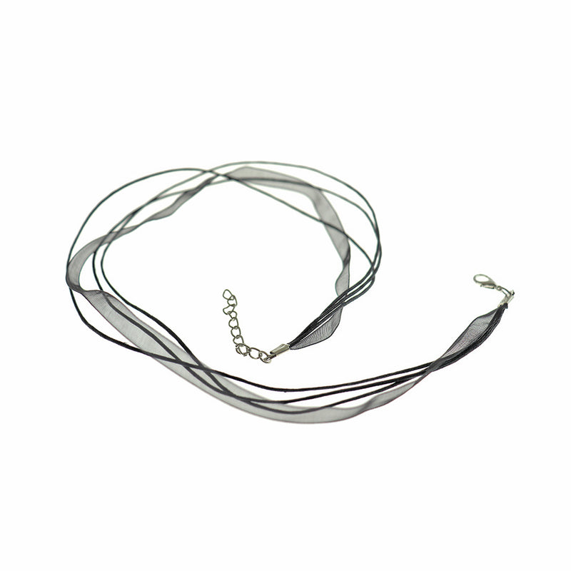 Black Organza Ribbon Necklace 17" Plus Extender - 6mm - 1 Necklace - N071