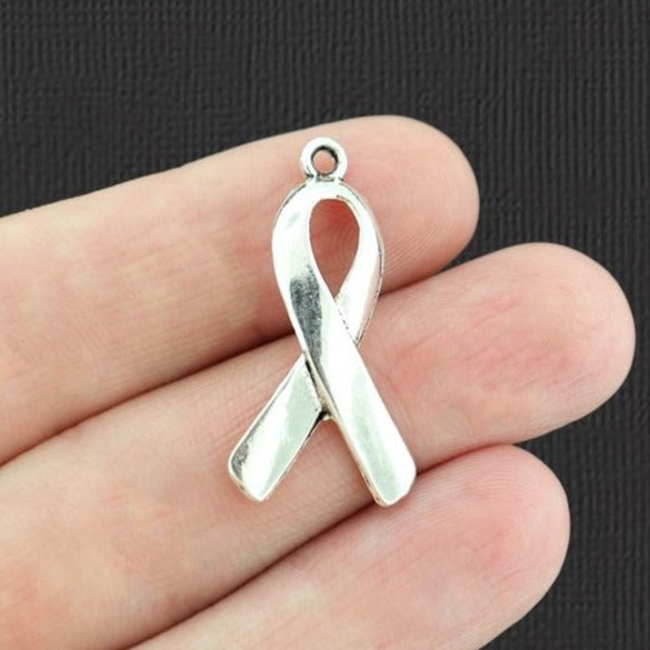 8 Awareness Ribbon Antique Silver Tone Charms - SC4485