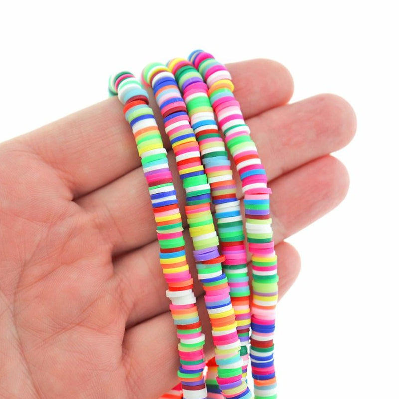 Heishi Polymer Clay Beads 6mm x 1mm - Assorted Neon Rainbow - 1 Strand 320 Beads - BD2637