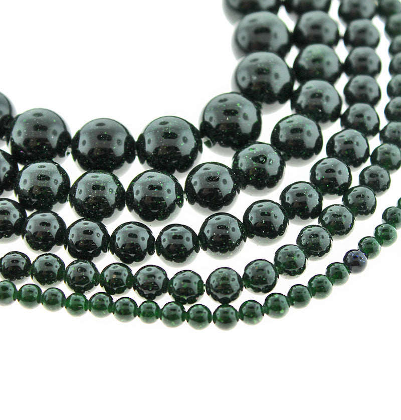 Round Natural Goldstone Beads 4mm - 12mm - Midnight Green - 1 Full 15.5" Strand - BD1838