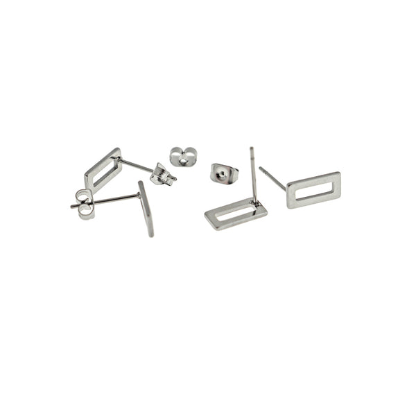 Boucles d'Oreilles Acier Inoxydable - Clous Rectangle Ouvert - 10mm x 5mm - 2 Pièces 1 Paire - ER838