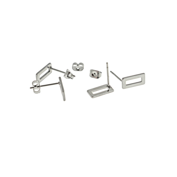 Stainless Steel Earrings - Open Rectangle Studs - 10mm x 5mm - 2 Pieces 1 Pair - ER838