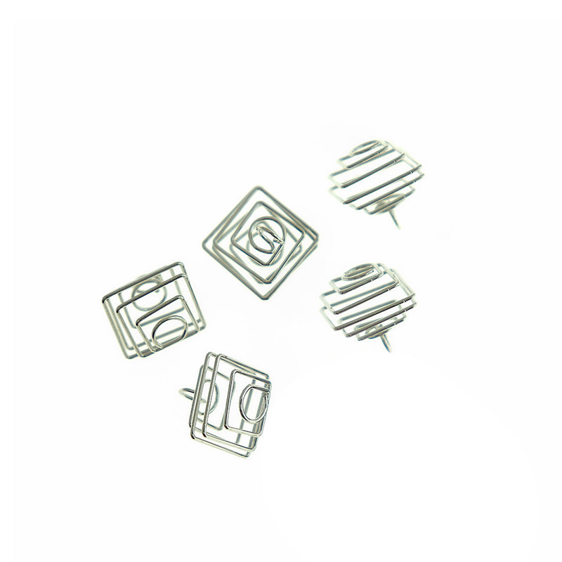 Cages de perles spirales géométriques argentées - 14 mm x 13 mm - 10 pièces - FD1066