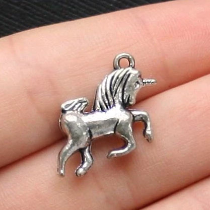 8 Unicorn Antique Silver Tone Charms 2 Sided - SC1426