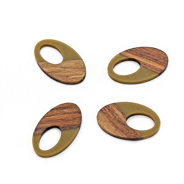 Oval Natural Wood and Khaki Resin Charm 35mm - WP014