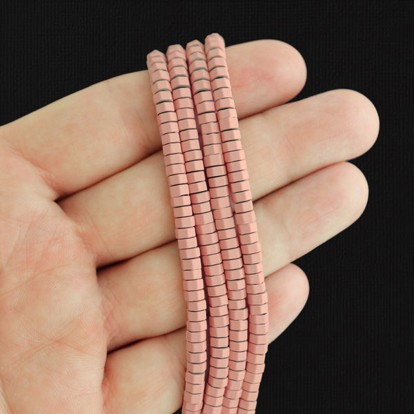 Octagon Hematite Beads 5mm - Peony Pink - 1 Strand 180 Beads - BD1485