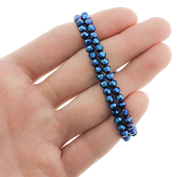 Perles de Verre à Facettes 4mm - Bleu Galvanisé - 1 Rang 100 Perles - BD2419