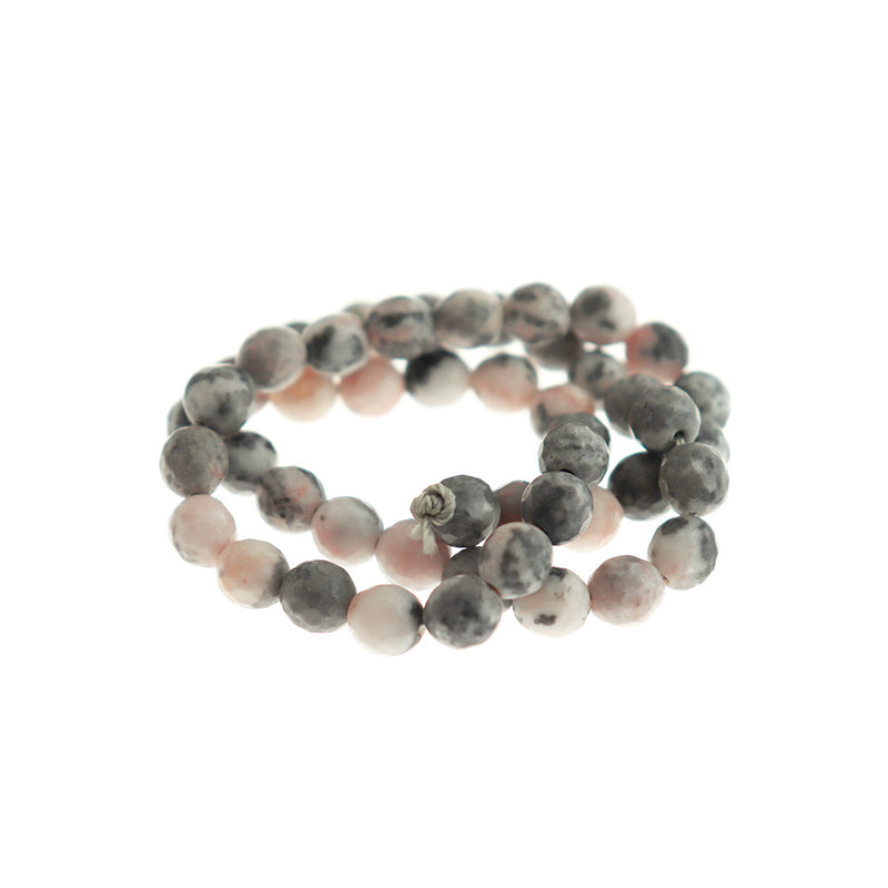 Faceted Natural Zebra Jasper Beads 8mm - Pink and Grey Marble - 1 Strand 47 Beads - BD1740