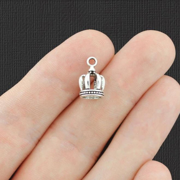 10 Crown Antique Silver Tone Charms 3D - SC5402