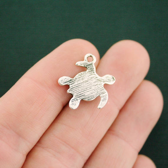 Tortue Antique Silver Tone Charms avec Incrustation Turquoise Seaglass - SC7547