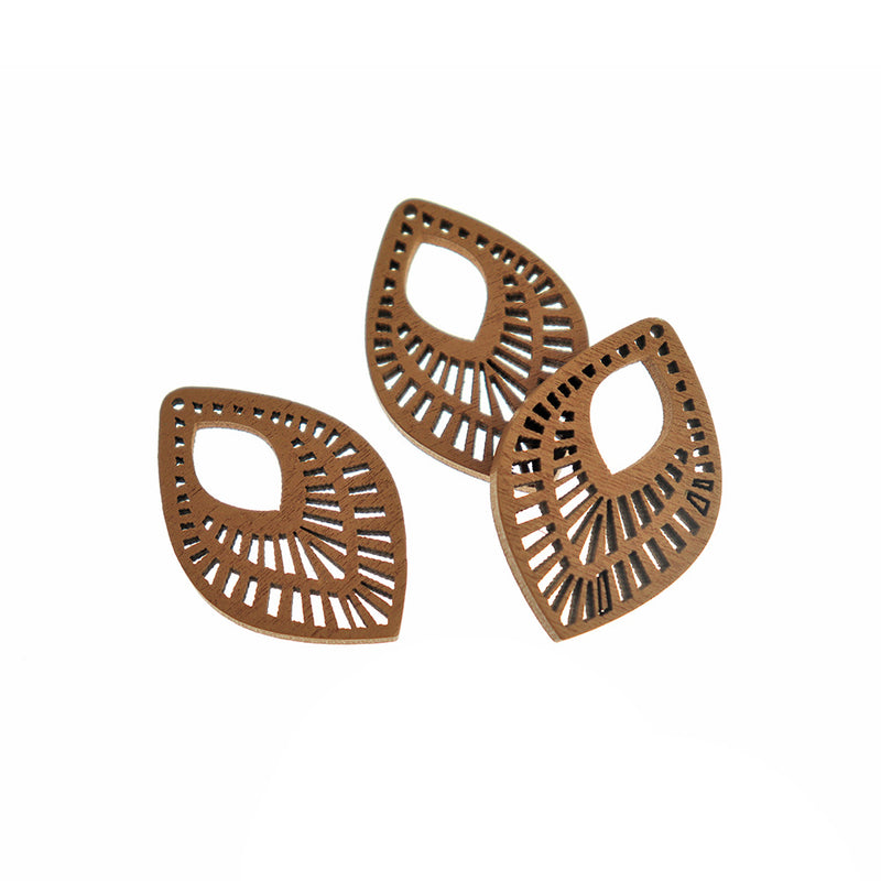 BULK 30 Filigree Teardrop Natural Wood Charms - WP310